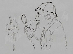 Basil Rathbone inspecting garden label