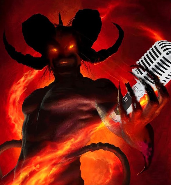 demon holding a microphone