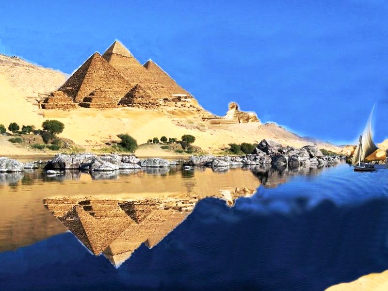 Giza reflection on the Nile